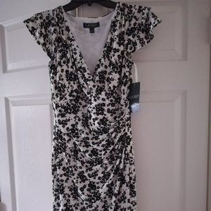 NWT Ralph Lauren White/Black Floral-print dress 4P
